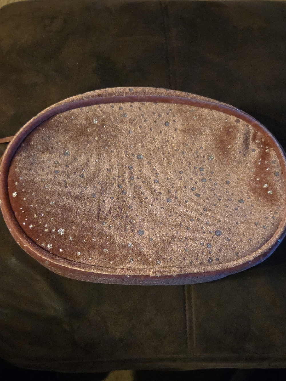 Velvet Oval Make-Up Bag in Plum with Sparkle